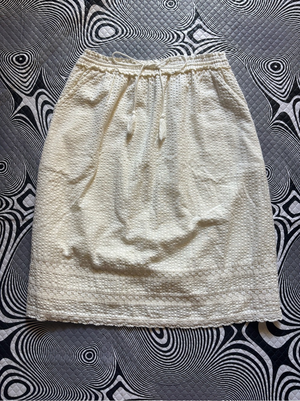 DownEast Cream Cotton Eyelet Midi Skirt with Drawstring Waist